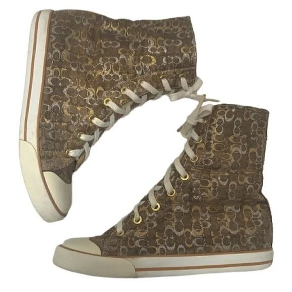 Coach Bonney Shearling Women’s Hi Top Sneakers-Metallic Rose Gold/Silver Sz 6.5 - Picture 1 of 11